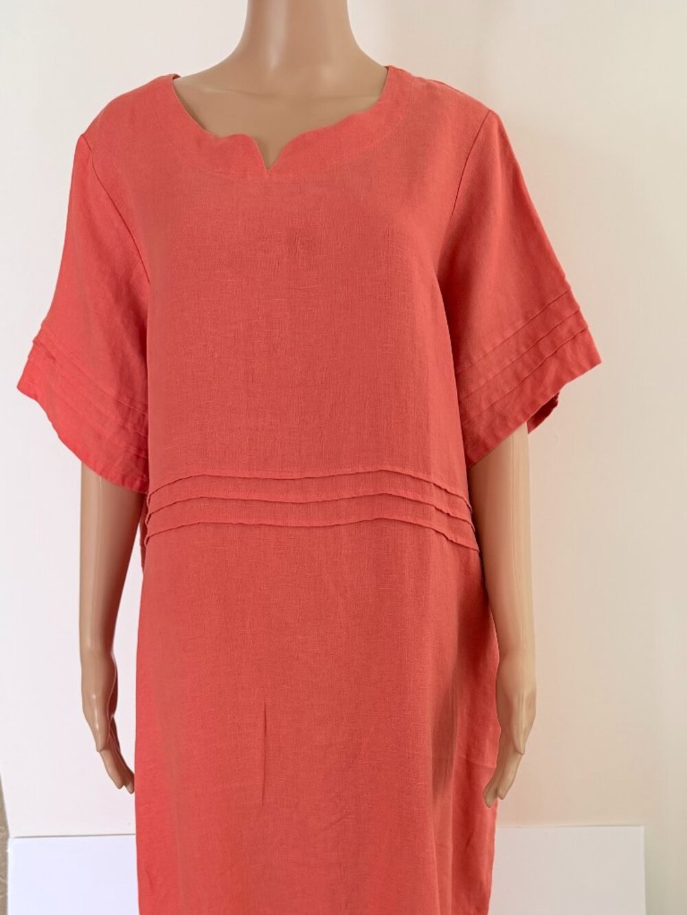 VTG Jessie Sport Maxi Dress Womens Large Size2X 100%Linen Sheath Orange Pin Tuck